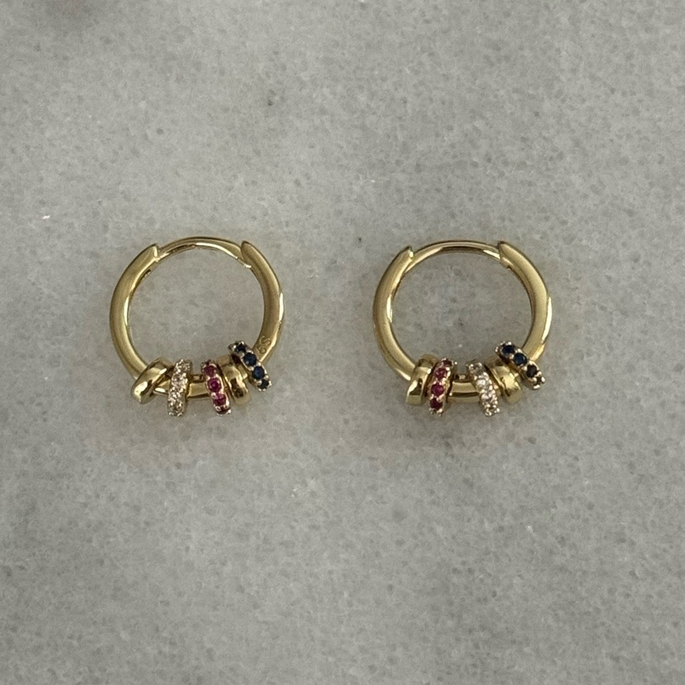 New Stock! Gold Round Crystal Charm Hoop Earrings Brand New - Picture 5 of 6
